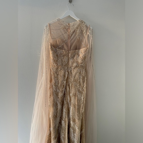 LARA Long Cape Beaded Gown in Champagne/Ivory 6 - Picture 9 of 11